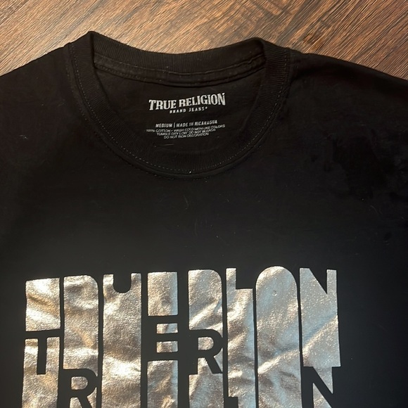 True Religion Black Metallic Foil Column Graphic Tee.  Size Medium - Picture 5 of 9